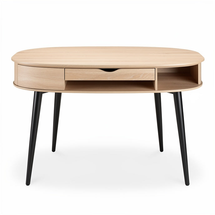 **Eenvoudige Houten Desk met Lades en Zwarte Poten**
