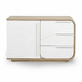 **Moderne Kast met Houten Accent en Gladde Deuren**
