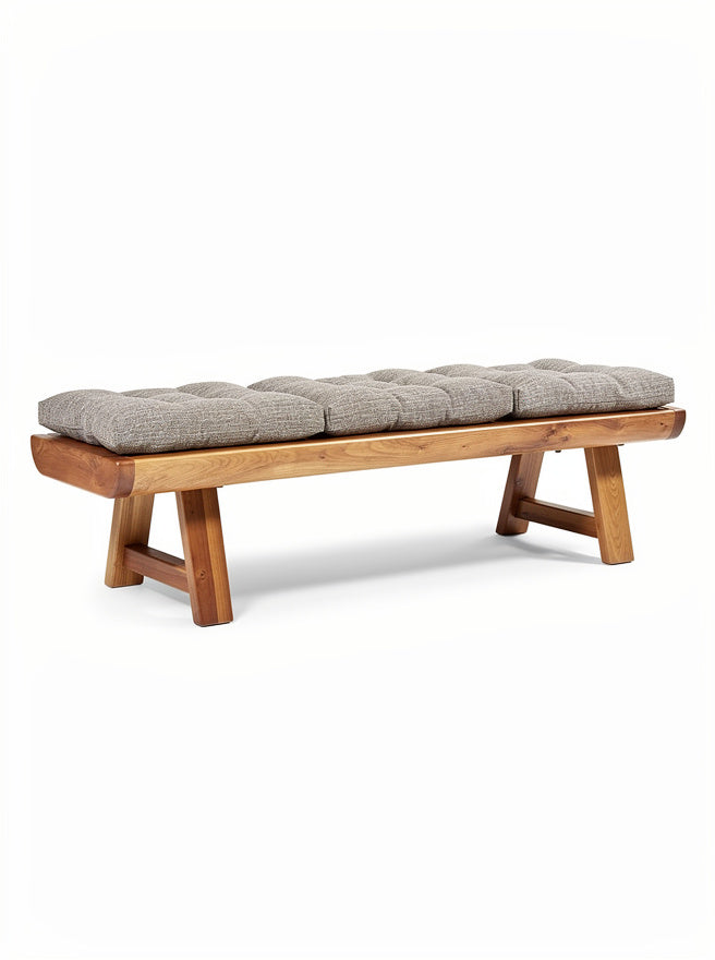 **Technische titel in het Nederlands: Moderne houten bank met gestoffeerde zitting**