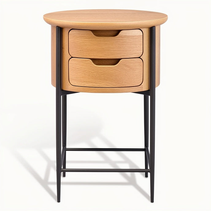 **Technische Titel in het Nederlands: Moderne nachtkast met houtlook en metalen poten**